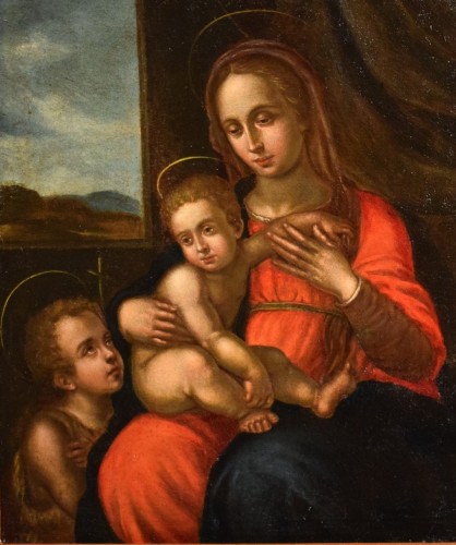 Tableaux et dessins Tableaux XVIe siècle - Vierge à l'Enfant et saint Jean Baptiste - Renaissance Italienne